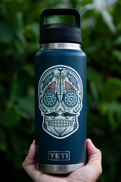 Fish Mexican sugar skull sticker on Yeti tumbler