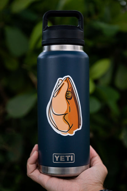 Redfish head sticker on Yeti tumbler