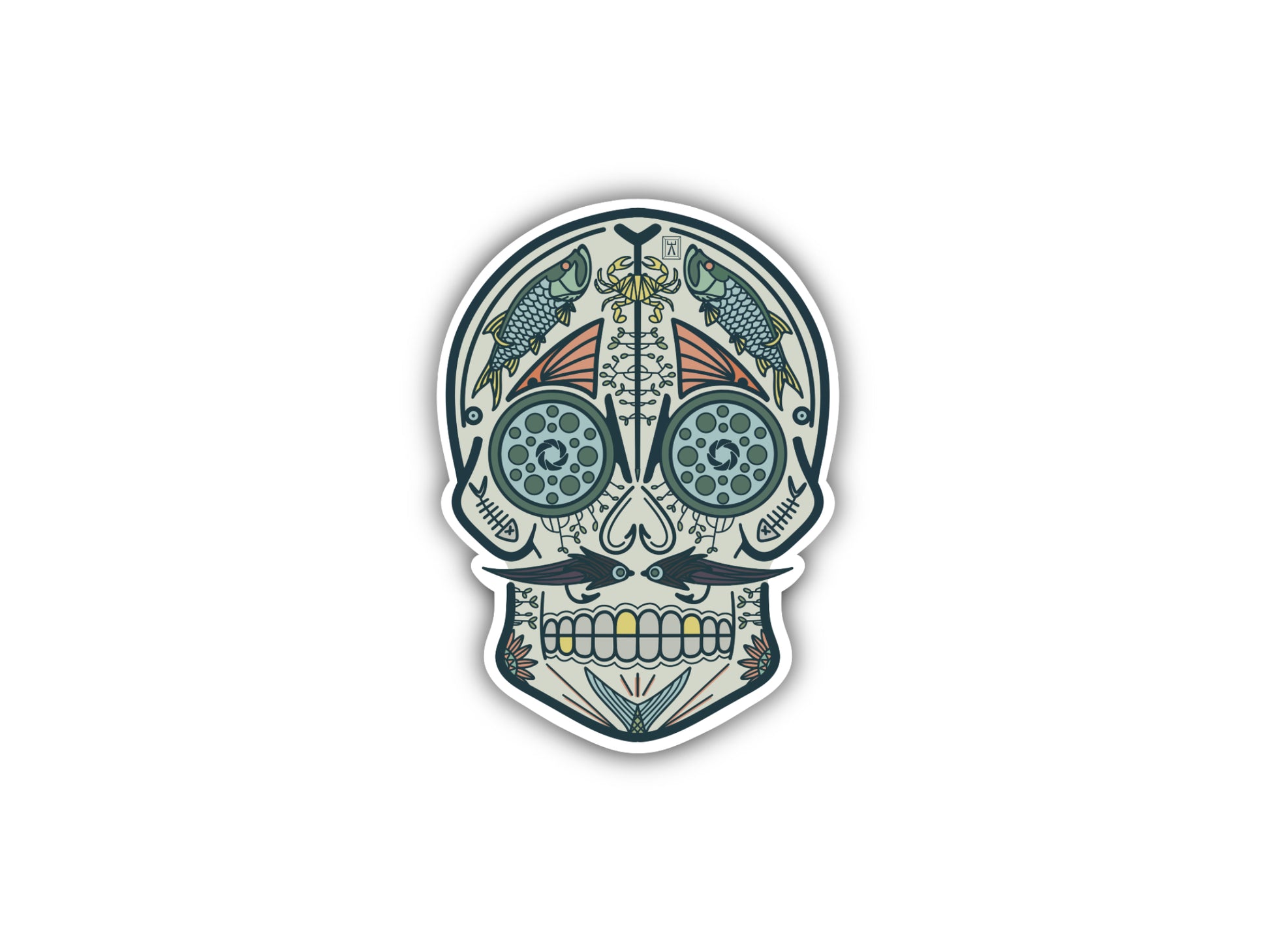 Sample of fish Mexican sugar skull sticker
